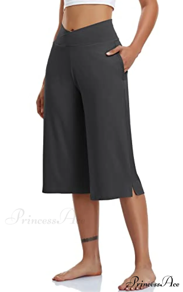 Casual Wide Leg Yoga Capris Crossover High Waist Capri Pants - Image 6