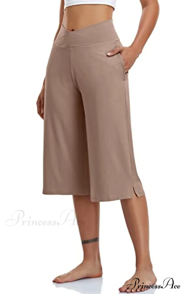Casual Wide Leg Yoga Capris Crossover High Waist Capri Pants - Image 7