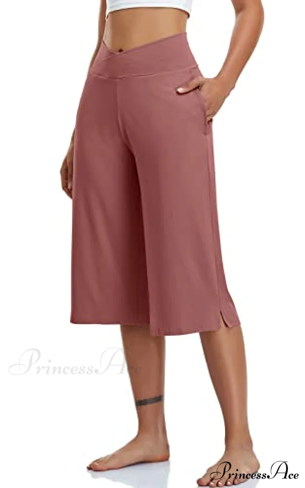 Casual Wide Leg Yoga Capris Crossover High Waist Capri Pants - Image 8