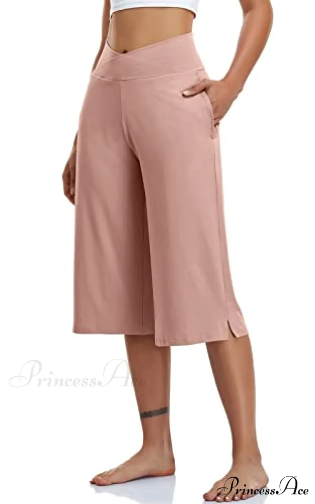 Casual Wide Leg Yoga Capris Crossover High Waist Capri Pants - Image 9