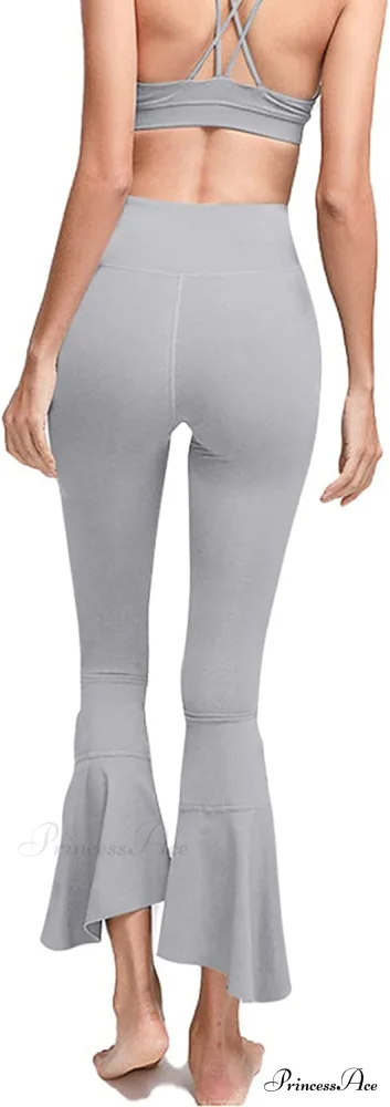 Capri Yoga Pants Cross High Waisted Cropped Slit Flared Ruffle Bottom - Image 10
