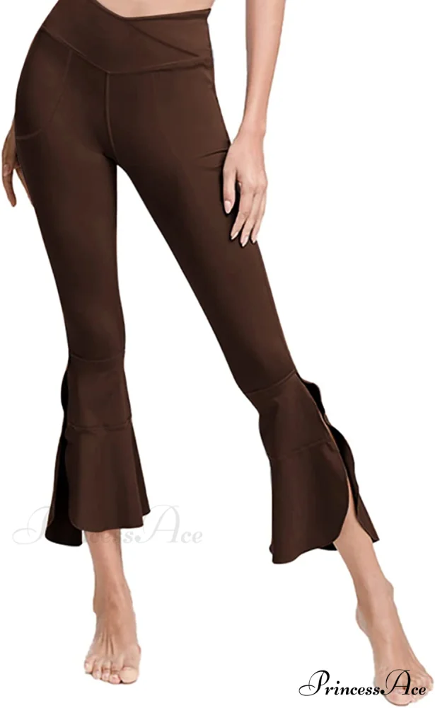 Capri Yoga Pants Cross High Waisted Cropped Slit Flared Ruffle Bottom - Image 12