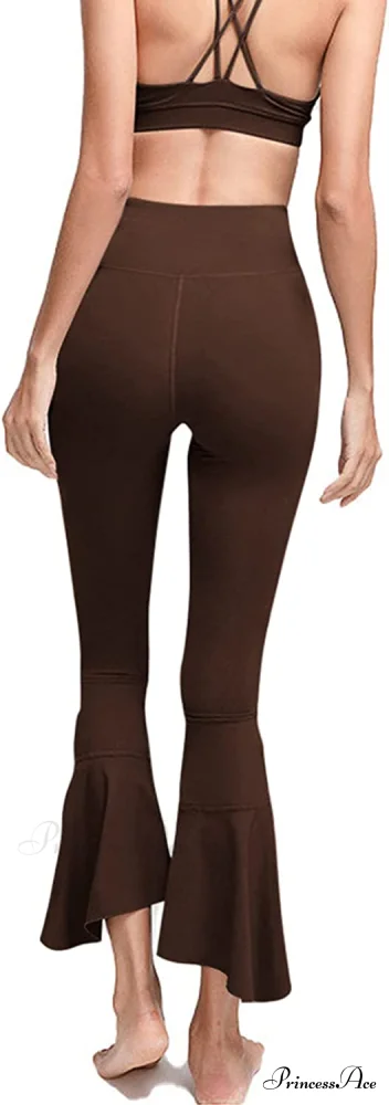 Capri Yoga Pants Cross High Waisted Cropped Slit Flared Ruffle Bottom - Image 13