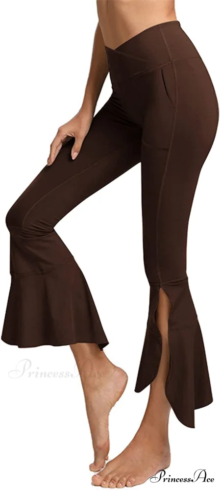 Capri Yoga Pants Cross High Waisted Cropped Slit Flared Ruffle Bottom - Image 14