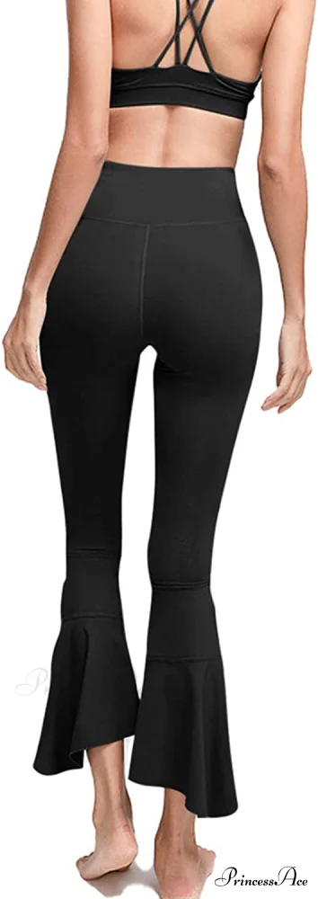Capri Yoga Pants Cross High Waisted Cropped Slit Flared Ruffle Bottom - Image 3