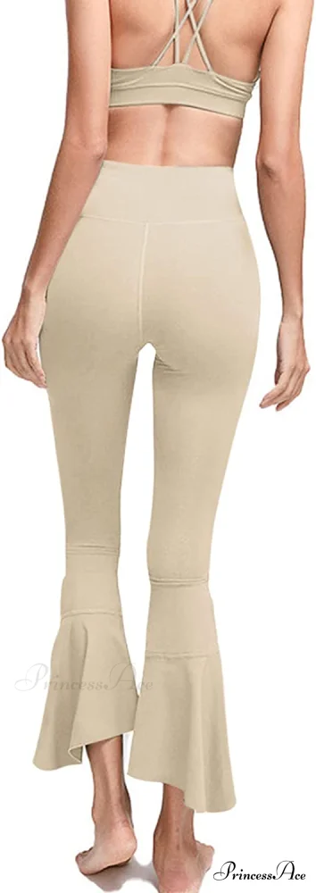 Capri Yoga Pants Cross High Waisted Cropped Slit Flared Ruffle Bottom - Image 6