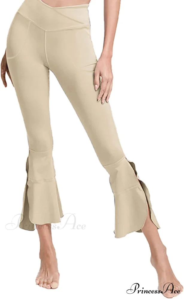 Capri Yoga Pants Cross High Waisted Cropped Slit Flared Ruffle Bottom - Image 7