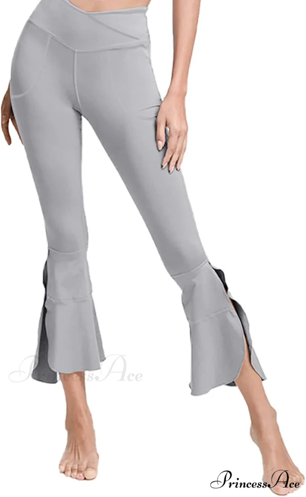 Capri Yoga Pants Cross High Waisted Cropped Slit Flared Ruffle Bottom - Image 9