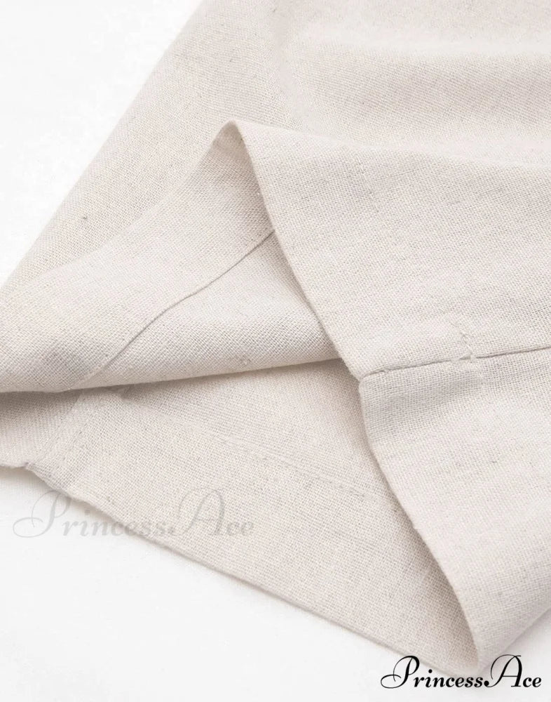 Cotton Linen Drawstring Elastic Waist Loose Wide Leg Cropped Pants - Image 7