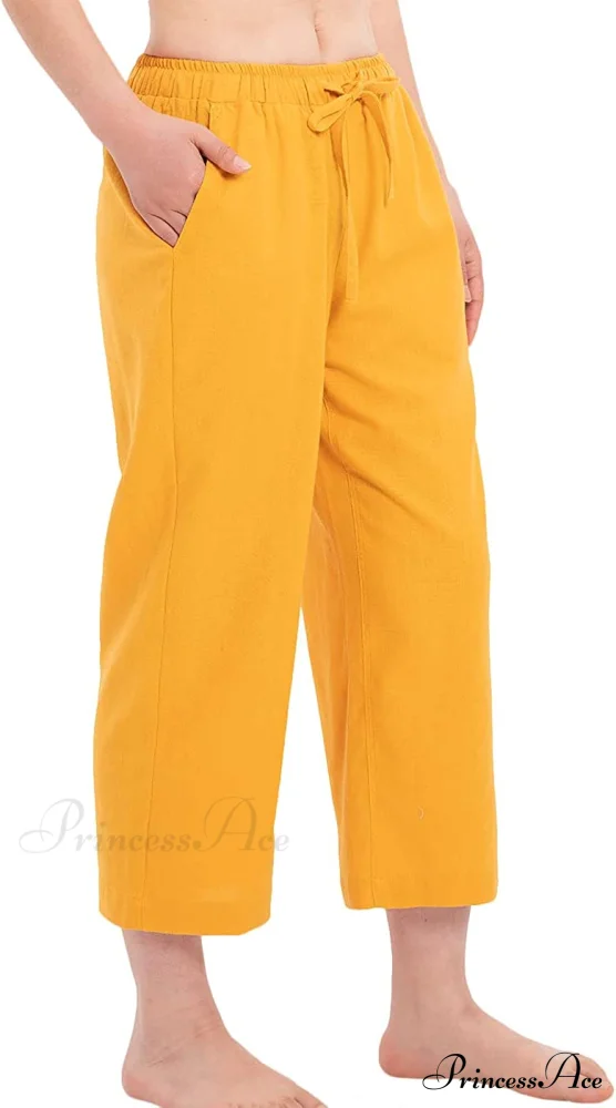 Cotton Linen Drawstring Elastic Waist Loose Wide Leg Cropped Pants - Image 8