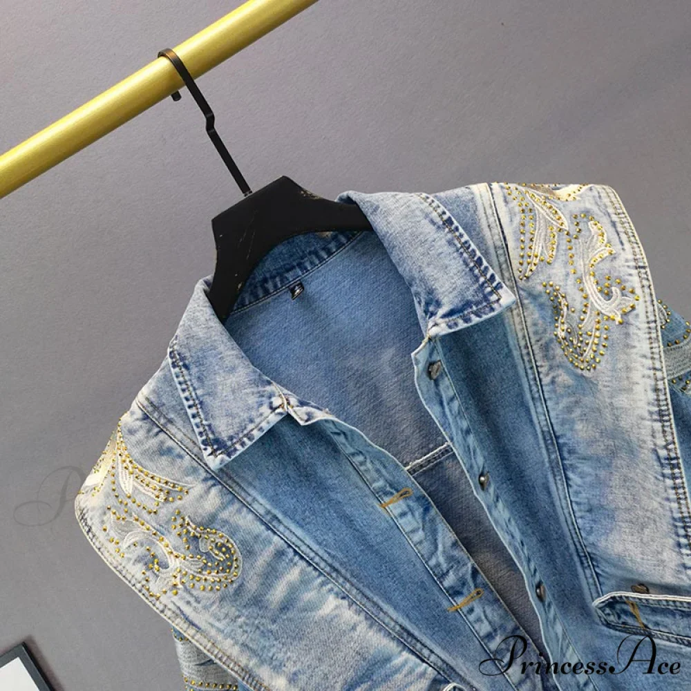 Embroidery Rhinestone Denim Jacket - Image 2