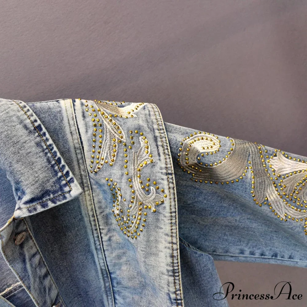 Embroidery Rhinestone Denim Jacket - Image 3