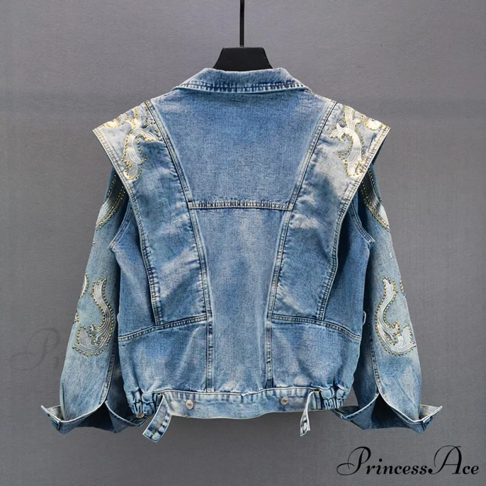 Embroidery Rhinestone Denim Jacket - Image 4