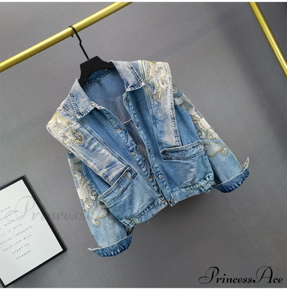 Embroidery Rhinestone Denim Jacket - Image 5
