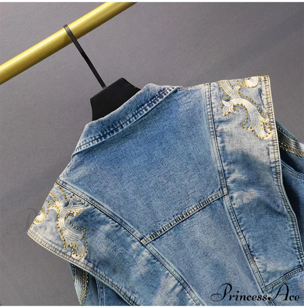 Embroidery Rhinestone Denim Jacket - Image 6