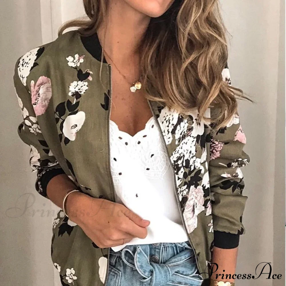 Flower Print Long Sleeve Zipper Jacket - Image 11