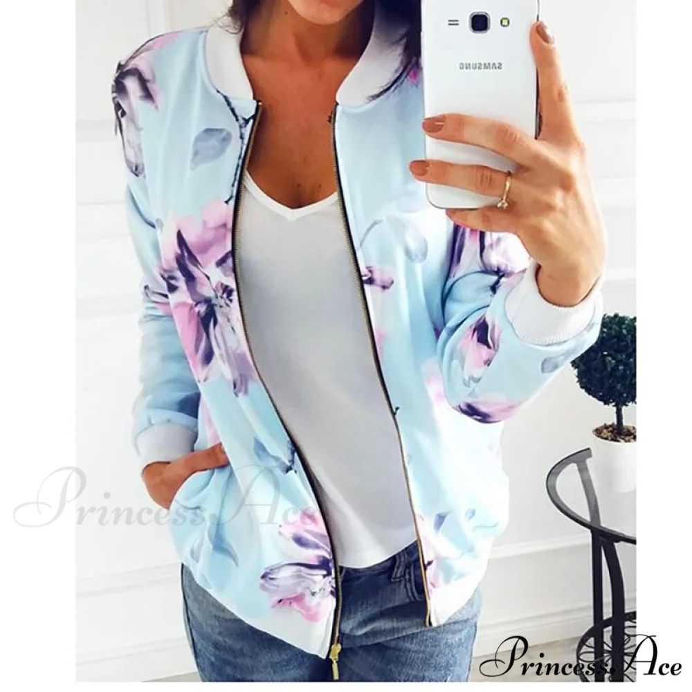 Flower Print Long Sleeve Zipper Jacket - Image 16