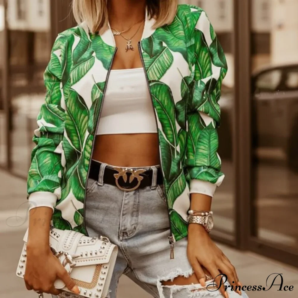 Flower Print Long Sleeve Zipper Jacket - Image 17