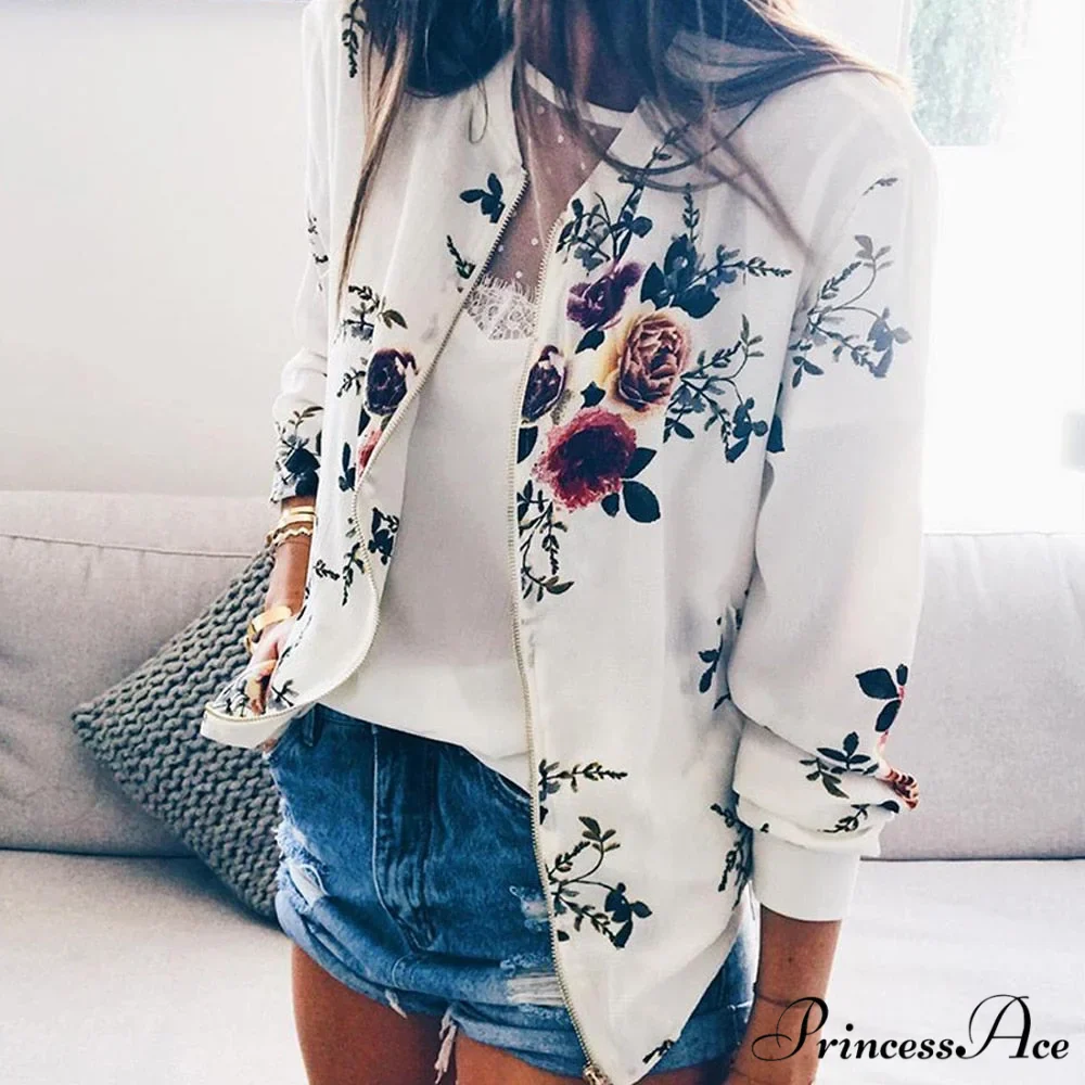 Flower Print Long Sleeve Zipper Jacket - Image 3