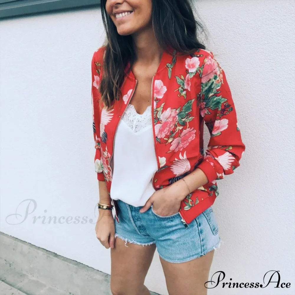 Flower Print Long Sleeve Zipper Jacket - Image 8