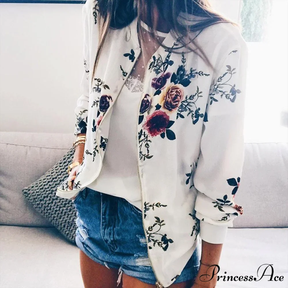 Flower Print Long Sleeve Zipper Jacket - Image 9