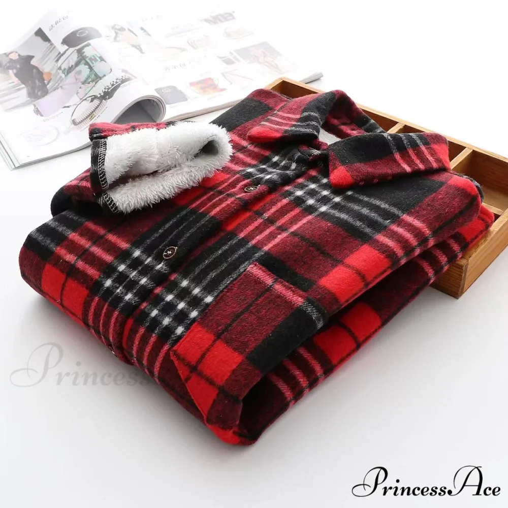 Thick Velvet Plaid Shirts Jacket - Image 10