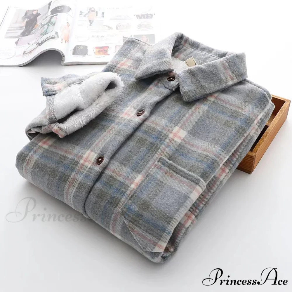Thick Velvet Plaid Shirts Jacket - Image 12