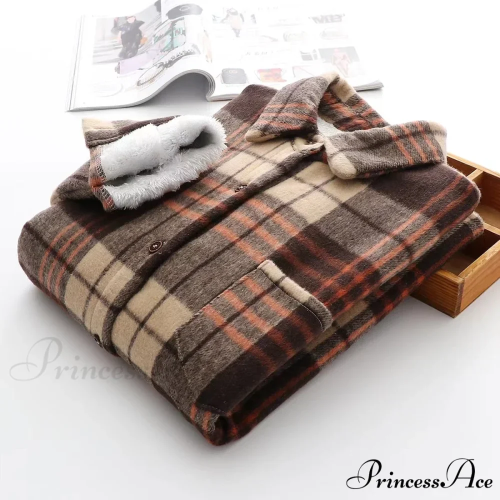 Thick Velvet Plaid Shirts Jacket - Image 5