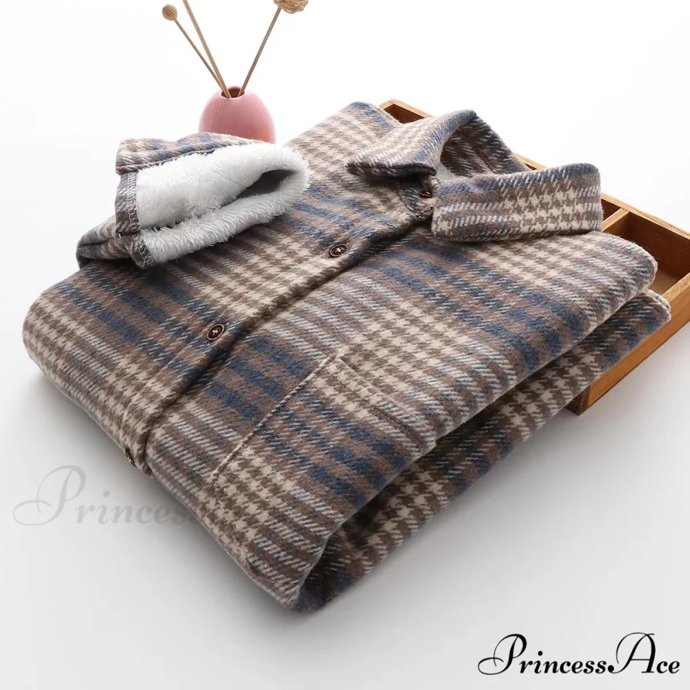 Thick Velvet Plaid Shirts Jacket - Image 6
