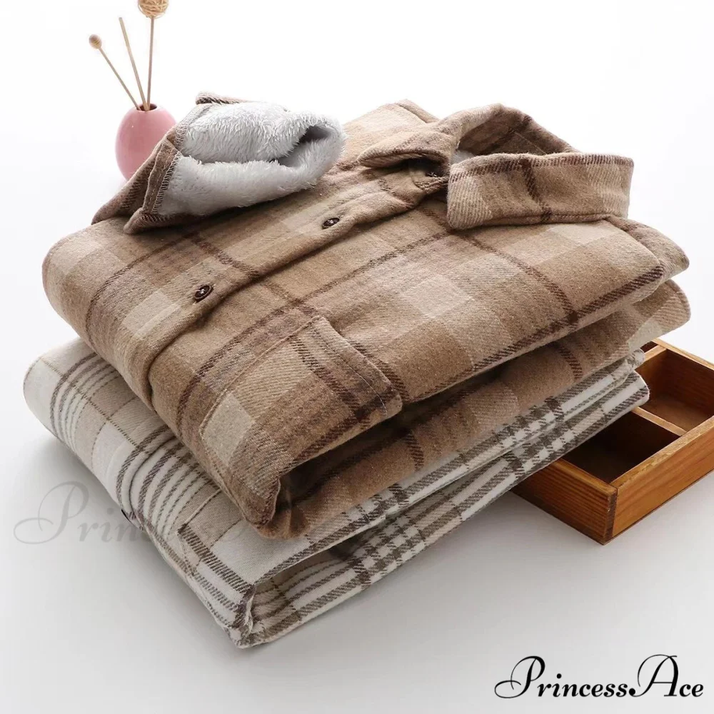 Thick Velvet Plaid Shirts Jacket - Image 8