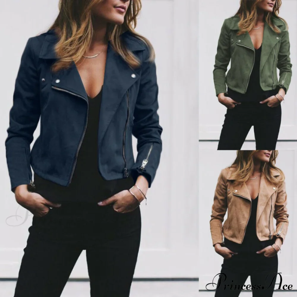 Fashion Solid Color Cool Zipper Jacket - Image 3