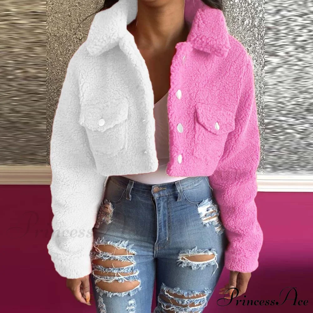 Yellow Blue Color Block Spliced Crop Jackets - Image 2