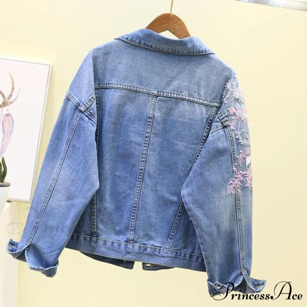 Flower Pearl Ripped Denim Jacket - Image 4