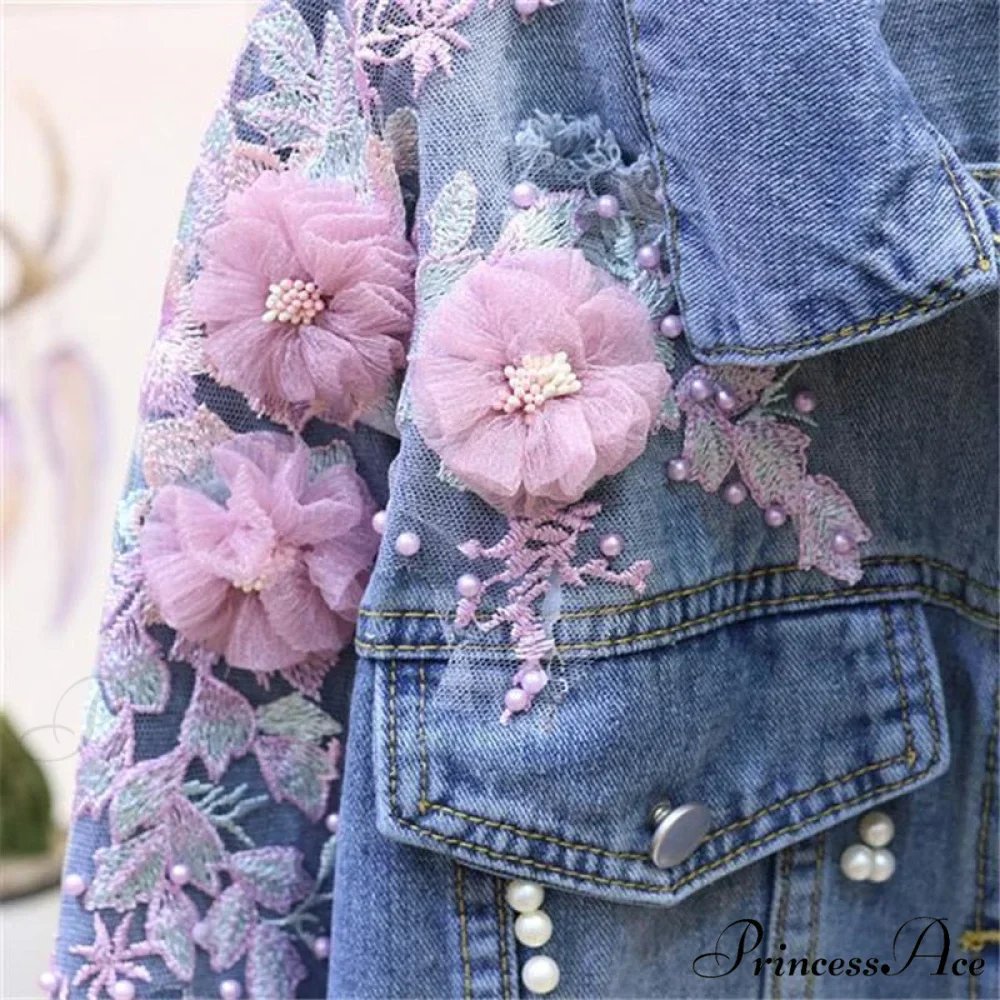 Flower Pearl Ripped Denim Jacket - Image 6