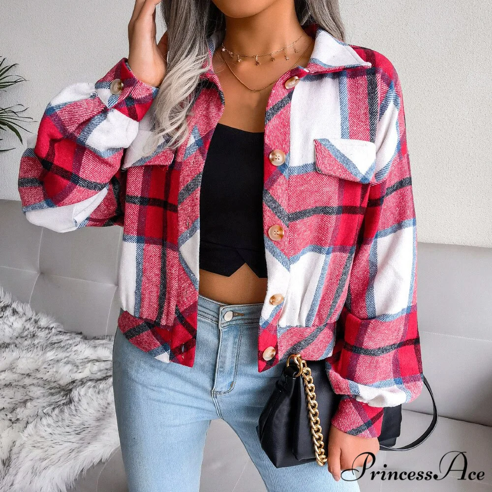 Plaid Vintage Pockets Oversized Jacket - Image 4