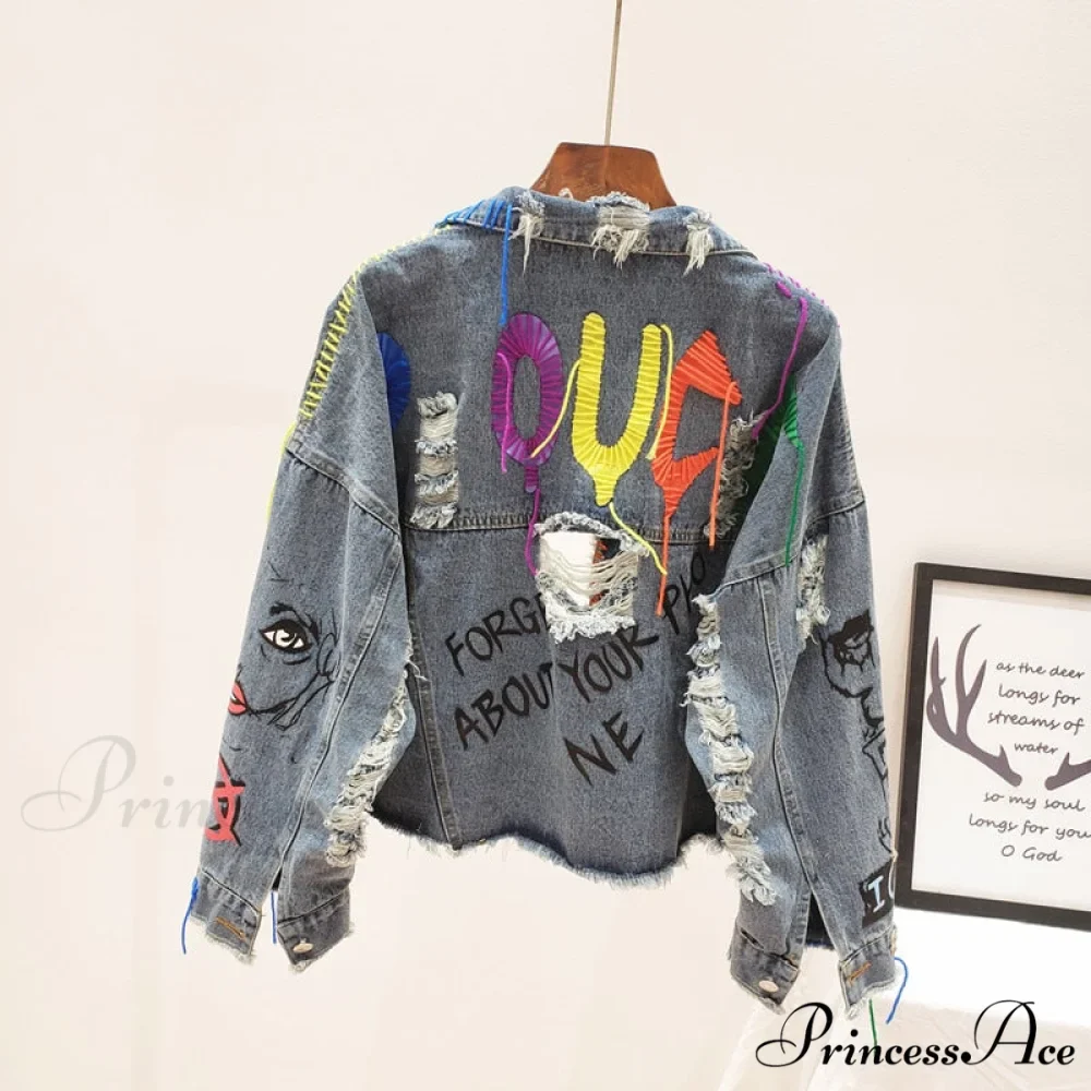 Street Fashion Graffiti Denim Jacket - Image 2