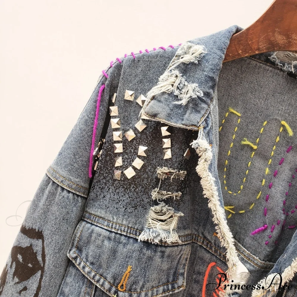 Street Fashion Graffiti Denim Jacket - Image 5