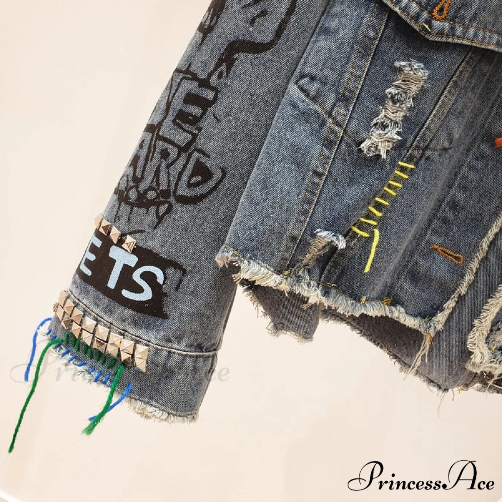 Street Fashion Graffiti Denim Jacket - Image 6