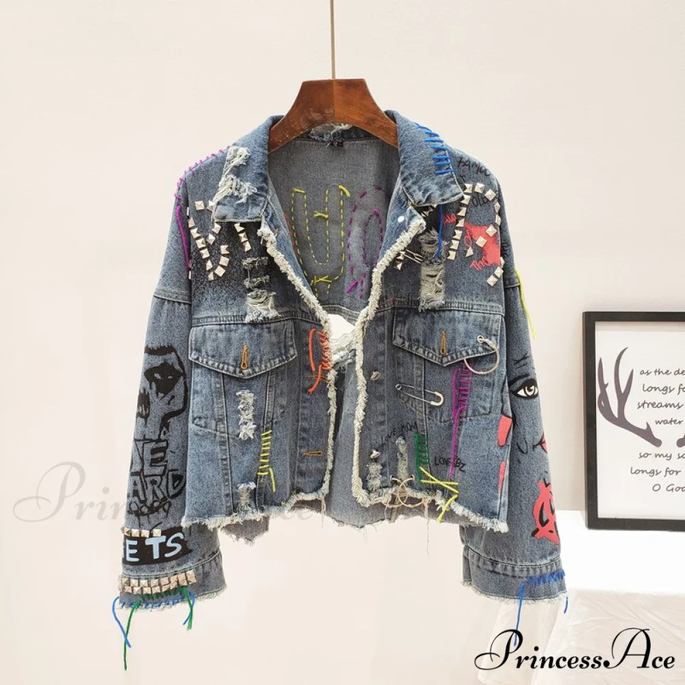 Street Fashion Graffiti Denim Jacket - Image 7
