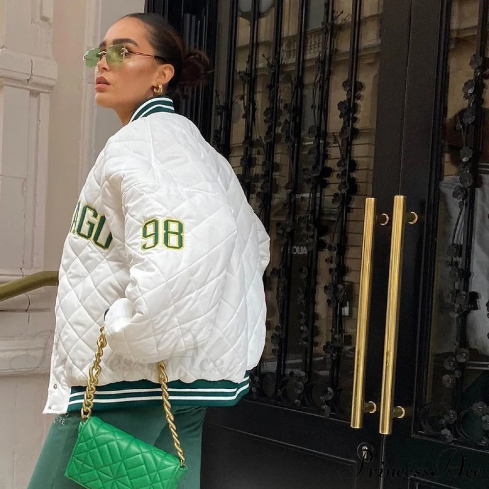 Y2k Green Print Fashion Baseball Jacket - Image 2