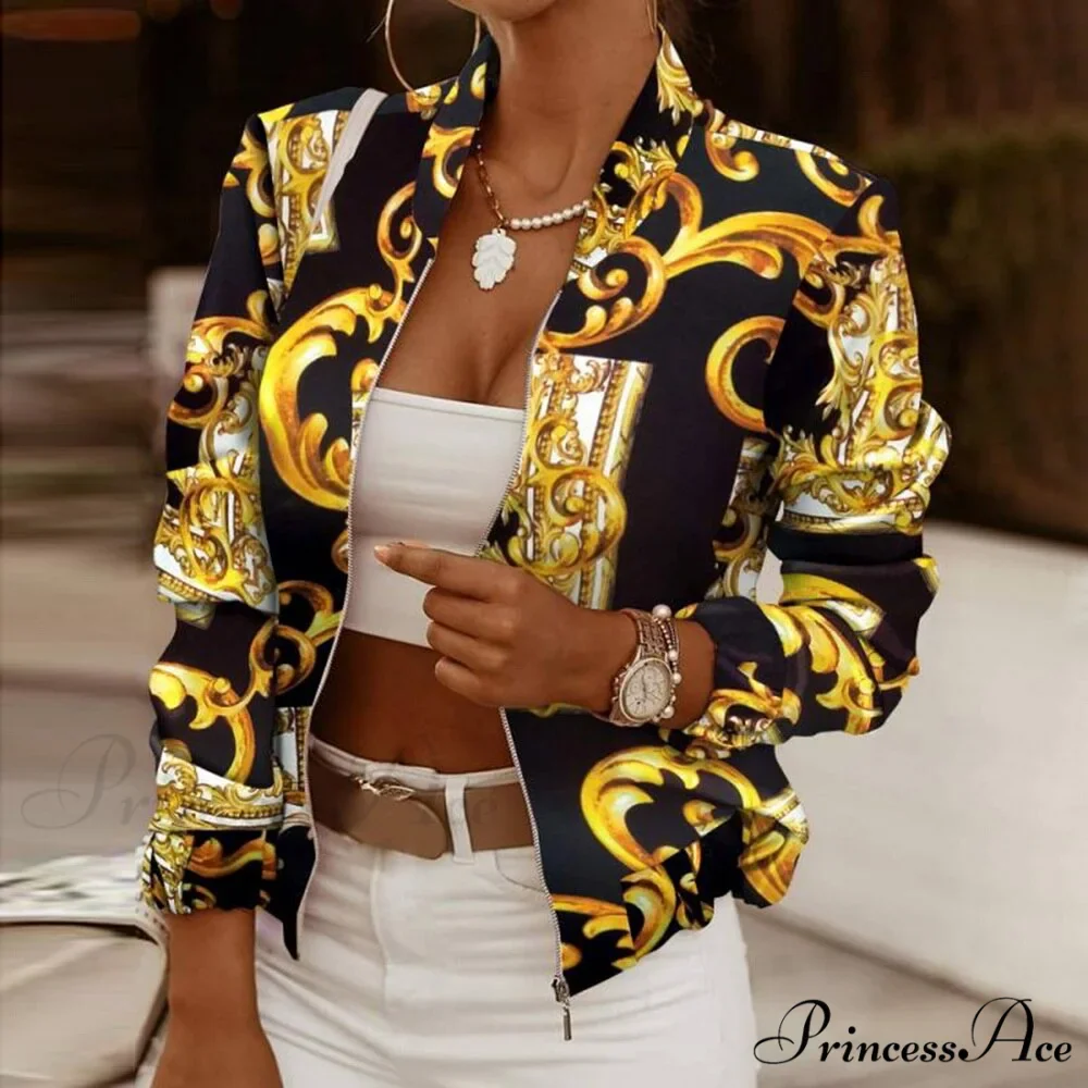 Flower Print Long Sleeve Bomber Jacket - Image 13