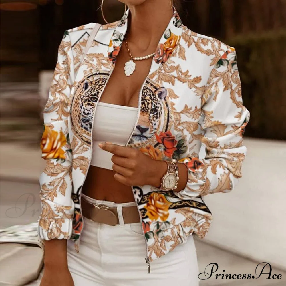 Flower Print Long Sleeve Bomber Jacket - Image 2