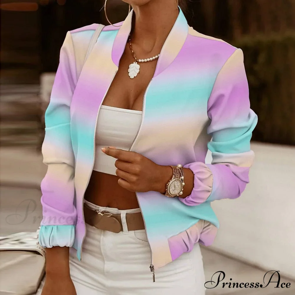 Flower Print Long Sleeve Bomber Jacket - Image 6