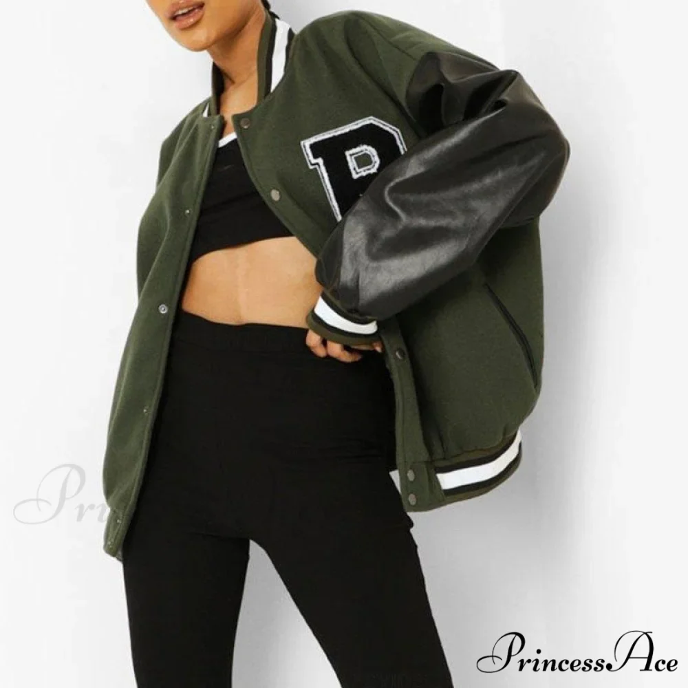Letter Print Baseball Jacket - Image 2