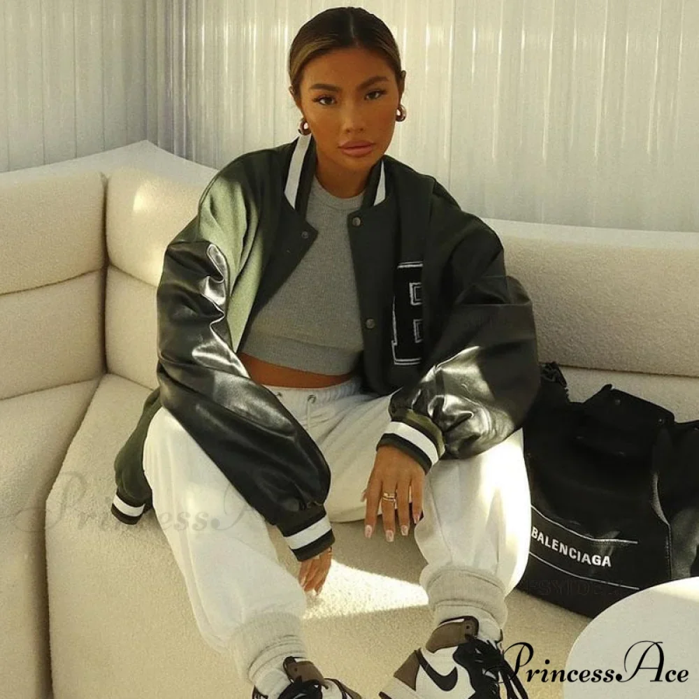 Letter Print Baseball Jacket - Image 7