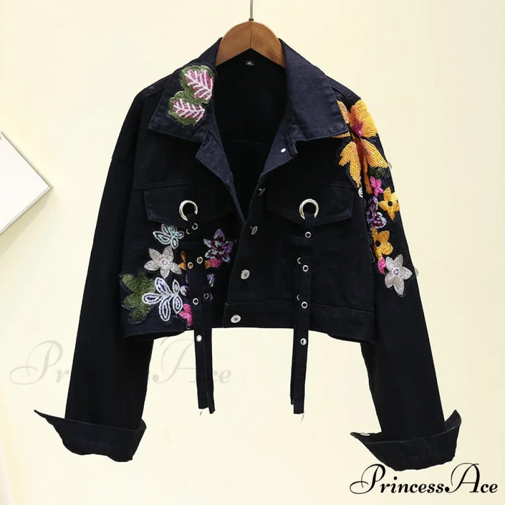 Floral Denim Embroidery Sequined Jacket - Image 7