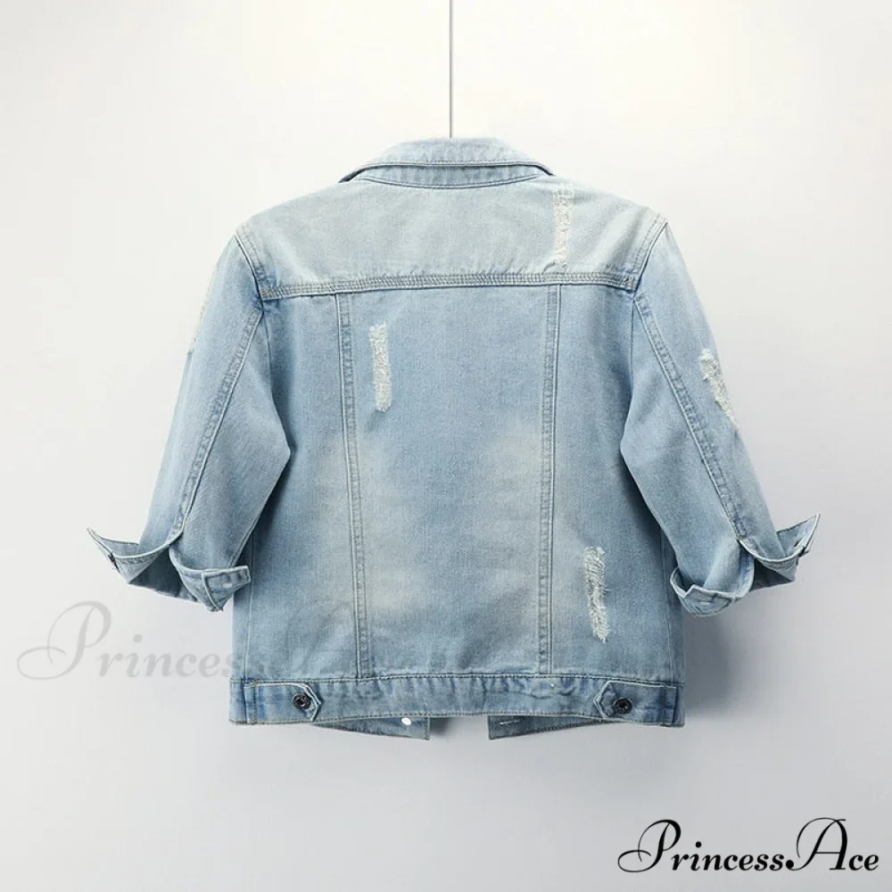 Slim Seven-point Sleeve Denim Jacket - Image 2