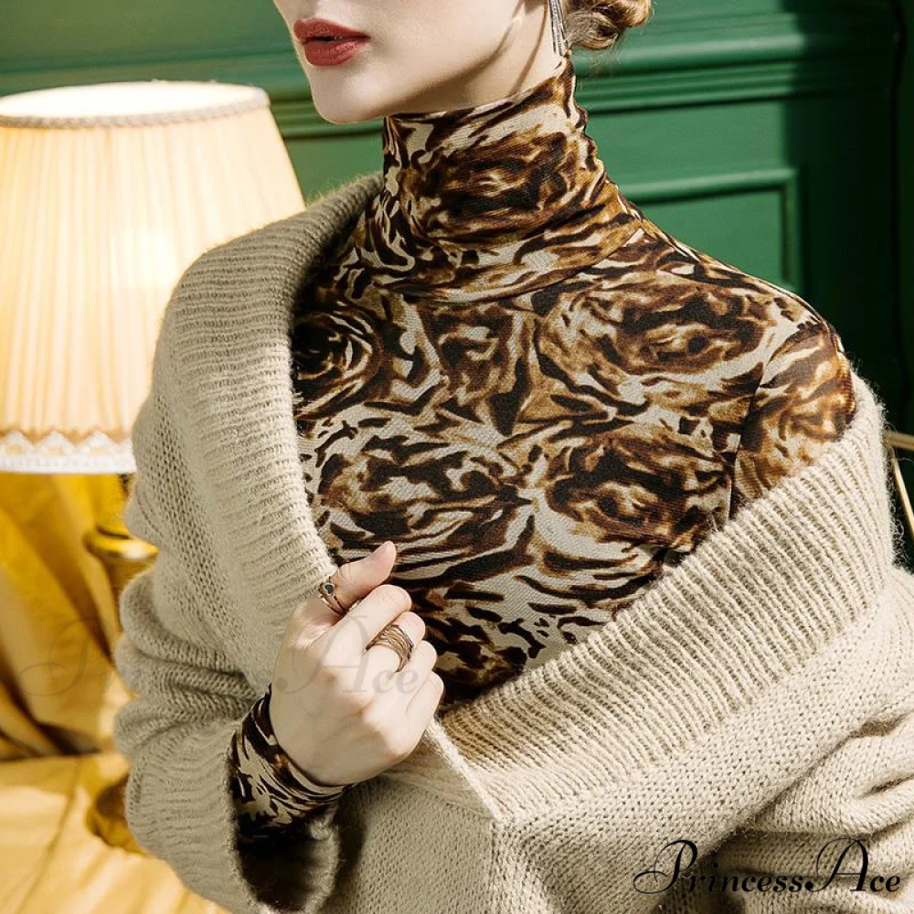 High-neck Leopard Print Mesh T-shirt - Image 4
