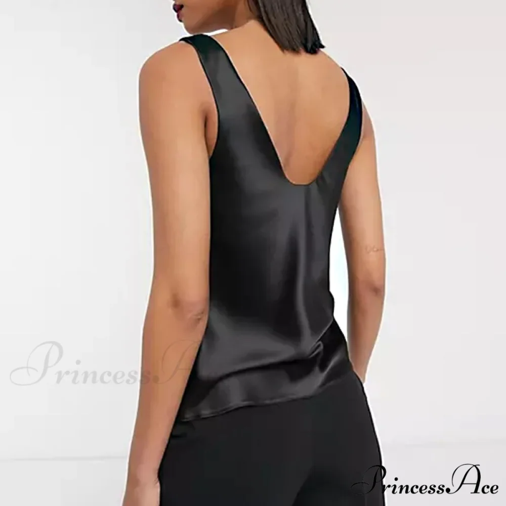 Satin Sleeveless Basic Tank Top - Image 2