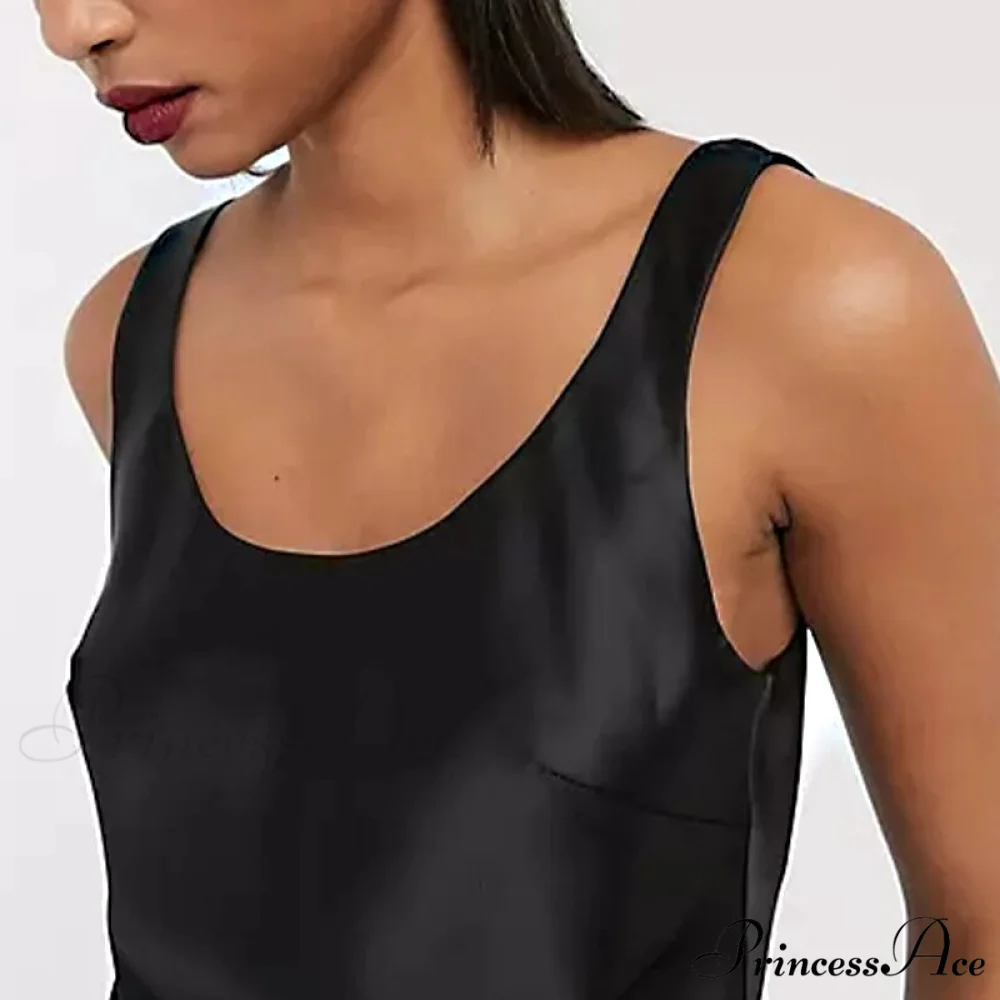Satin Sleeveless Basic Tank Top - Image 3